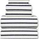 Italic Ultraplush 100% Australian Cotton Standard 6-Piece Set, 2 Bath, 2 Hand, 2 Washcloths, 800GSM Highly Absorbent & Quick-Dry, Resort Grade, Striped (White & Blue)