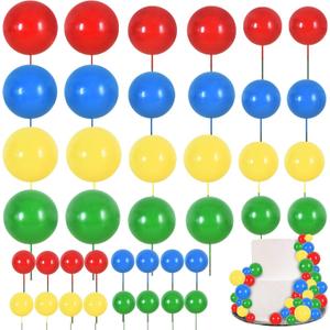 BEISHIDA 40 Pcs Mini Balls Cake Toppers - Foam Balls DIY Cake Topper Inserts for Birthday Wedding Baby Shower Anniversary Cake Decorations (Red Blue Yellow Green)