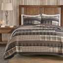 Woolrich Reversible Quilt Set - Cottage Styling Reversed to Solid Color, All Season Lightweight Coverlet, Cozy Bedding Layer, Matching Shams, Oversized King/Cal King, Winter Plains Stripes Taupe