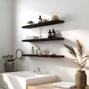 PHPH 24 Inch Wood Floating Shelves for Wall, Wooden Wall Shelves for Bedroom, Set of 6 Brown