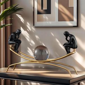 Thinker Statue & Sculpture, Modern Home Decor Statue, Gold Abstract Thinker Sculpture Desktop Decorative Figurine for Living Room, Office, Shelf, Bedroom, Cabinets