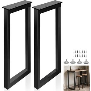 40 Inch Metal Bar Table Legs, Heavy Duty Desk Dinning Table Legs with Adjustment Feet Pads DIY Iron Furniture Feets, Set of 2,Black