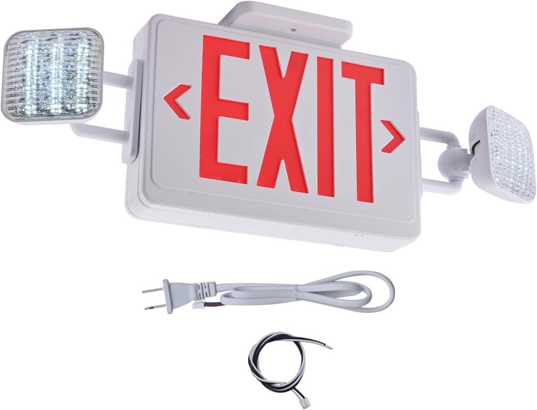 Red Exit Sign with Emergency Lights, 200lm 3Hours Plug in Exit Sign Battery Backup Lights for Business,Commerical Emergency Lighting Combo UL 924 AC85-277V Double Face