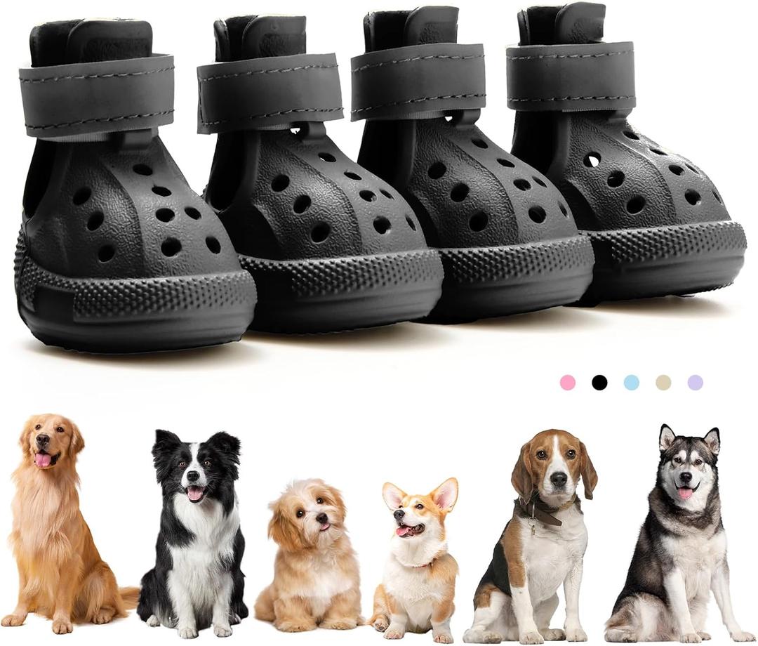 Dog Boots for Hot Pavement & Snow, Waterproof Non-Slip Dog Shoes with Reflective Straps, Adjustable Pet Booties for  Dogs, Outdoor Paw Protection, 4Pcs Size 5