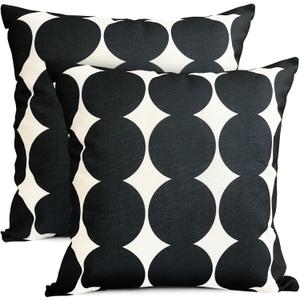 Decorative Throw Pillow Covers Set of 2 Black Fashion Polka dot Pillow Covers 20x20 Inch Throw Pillow Cover Linen Pillowcase Farmhouse Outdoor Pillow Covers for Couch Sofa Living Room (20" x 20" (Pack of 2), Black-polka Dot)