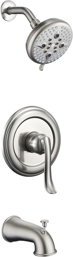 ELLO&ALLO Brushed Nickel Shower Faucet Set with Tub Spout, Single Handle Tub and Shower Faucet Combo Set (Valve Included)
