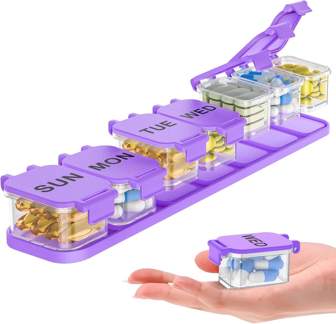 Extra Large Weekly Pill Organizer - Waterproof 7-Day Pill Box, Portable Vitamin & Supplement Case, Easy to Open Design, Ideal for Travel and Daily Medication Management (Purple)