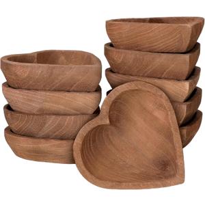 Tioncy 10 Pcs Wooden Dough Bowls - Wood Heart Shaped Hand Carved Paulownia Serving Decorative Bowl Bulk for Home Holding or Making Bread, Fruits, Salad & Candle, 7 Inch