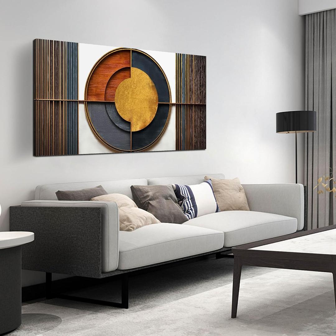 Large Canvas Wall Art for Living Room Bedroom Home Office Brown and White Wood Color Geometrical Picture Modern Canvas Prints Framed Wall Decor Size 24x48