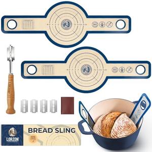 Lorzon Silicone Bread Sling with Bread Lame, Thick Sourdough Baking Sling 2-Pack Round, Silicone Bread Baking Mat with Long Handles for Dutch Oven and Dough Transfer