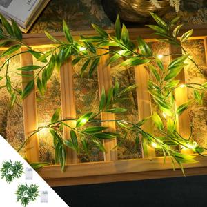 2 Pack 6ft Fairy Lights with Green Leaf Garland, Battery Operated,20 LED Artificial Garland Plant Vine Light Perfect for Bedroom, Christmas,Wall, Garden, Wedding, Party Centerpiece,Decor (Warm White)