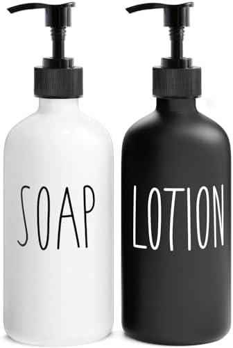 MOMEEMO Soap Dispenser Bathroom Set, Contains Hand and Lotion Dispenser, Suitable for Black and White Bathroom Decor. (Black & White)