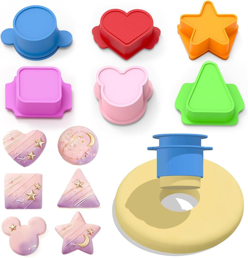6 PCS Cake Pop Mold Set, Heart Square Triangle Mouse Round Star 3D Printed Cake Pop Cutter and Pusher, Baking Molds for Home Baking, Birthday Parties, Wedding Desserts