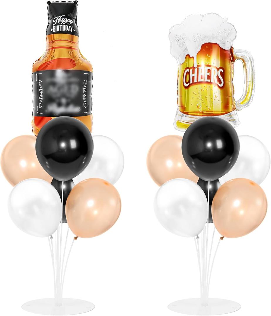 Vintage Aged To Birthday Party Balloons Stand Kit 2 Sets With 2 Black and Gold Cheer Ball Foil Balloons Centerpiece for Tables for Men and Women Party Supplies Baby Shower Birthday Themed Decorations