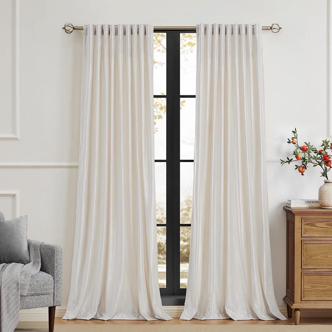 PRIMROSE Cream Ivory Curtains 90 inch for Living Room,2 Panels Drapes Blackout Rod Pocket Back Tab Window Treatment Room Darkening Thick Decorative Curtains for Bedroom