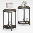 NSdirect Round Side Table Set of 2,16in Rustic Wooden End Table Surface Top & Sturdy Metal Legs Nightstand for Living Room Bedroom Farmhouse Sofa Table with Storage Open Shelf,Rustic Brown