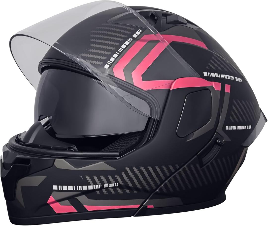 Modular Flip-Up Dual Visor Motorcycle Helmets Full Face Adults Motor-Bike BMX Four Wheelers Helmets for Men Women DOT Approved (Small, Pink)