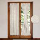 Linen French Door Curtains Set of 2, Elegant Country Style Little Grass and Flower Front Door Curtain Dual Rod Pocket Tiebacks Included, 54" W x 72" L