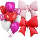 Red Pink Heart Balloons, Pink Bow Balloons, 10Pcs 18 Inch Heart Shaped Balloon and 38 Inch Helium Bow Foil Balloon for Girls Women Birthday Wedding Engagement Valentine's Day Bridal Shower Party Decor