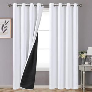 YoungsTex Pure White 100% Blackout Curtains for Living Room 84 Inches Length 2 Panels, 2 Thick Layer Thermal Insulated Full Room Darkening Curtains for Bedroom Grommet Top, 52 X 84 Inch