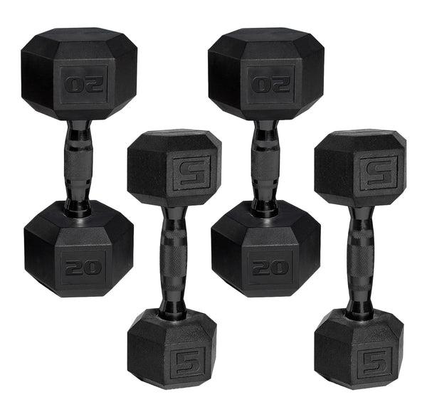 Cap Barbell Cap 50 Lbs Coated Dumbbell Set With Black Handle, 5Lb X2, 20Lb X2