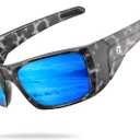 suoso Sports Polarized Sunglasses for Men: Women UV400 Protection Wrap Around Sun Glasses for Fishing Driving Cycling TR90 (C05-black & Clear Camo Frame/Blue Lens)