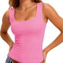 YUCOLEN Womens Tank Top Double Lined Sleeveless Tops Square Neck Camisole Slim Fit Basic Tee Summer Crop Shirt 2026 (Pink, XL)