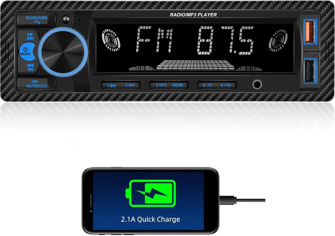 UNITOPSCI Single Din Bluetooth Multimedia Car Stereo Radio Bluetooth Hands-Free Calling Audio Receiver FM Radio Car MP3 Player AUX in/Dual USB Port Digital Media, Fast Charging LCD Digital Radio