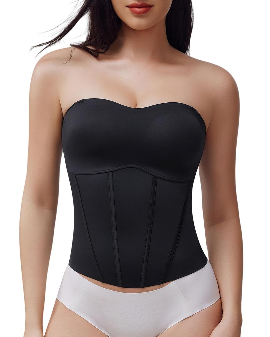 USEASY Women's Strapless Top Black Tanktop Women Flat Tummy Shapewear Strapless Tank Tops for Women with Soft Tummy Control Black XL (Black, XL)
