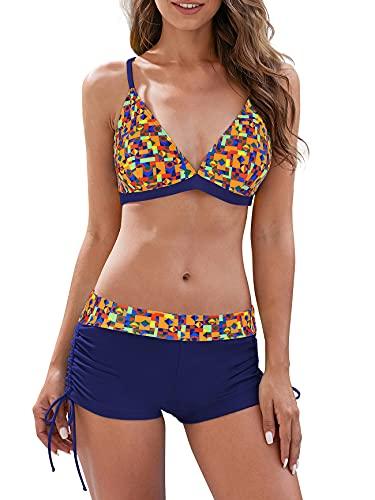 Womens Bathing Suit Halter Floral Top Two Piece Swimsuits Bathing Suits Athletic Swimwear Colorful Geometry XL