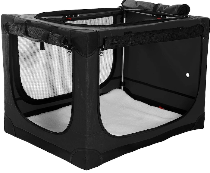 42 Inch Collapsible Travel Dog Crate for Medium Large Dogs, Portable Dog Crate 4-Door Foldable Soft Kennel with Chew-Proof Mesh Windows for Indoor & Outdoor Travel,with Storage Bag,Black