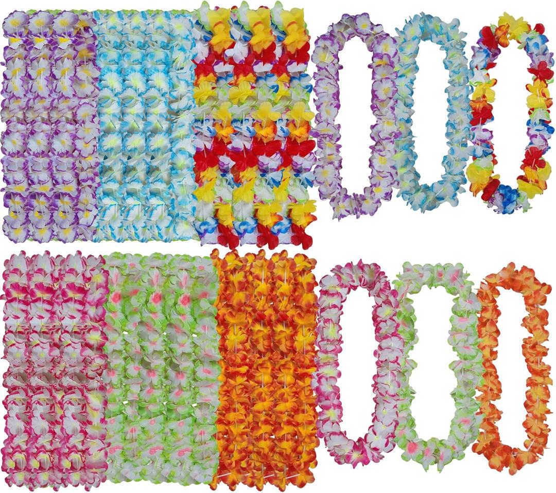Leis for Luau Party - 24 Count | Thick and Lush Flower Leis for Luau Parties, Graduations, Birthdays, and Beach Weddings | Tropical Party Decorations and Hula Dance Accessories(Mixed Color)