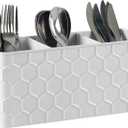 Silverware Caddy for Party Kitchen Flatware Holder for Countertop Metal White Honeycomb Pattern Embossed Cutlery Organizer with 3 Compartments for Utensils, Spoons, Knives, Forks, Cups,