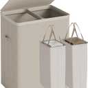 Double Laundry Hamper with Lid, 150L Laundry Basket 2 Compartments, Dirty Clothes Hamper with Handles and Removable Liners for Laundry Room, Easy Assembly, Beige