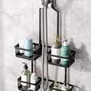 Aluminum Shower Caddy Hanging for Handheld Showerheads, Never Rust Shower Organizer with Hooks Holder Toothbrush HolderOver Showerhead Caddy for Bathroom, Black