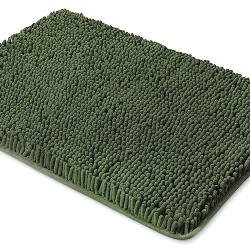 Yeaban Olive Green Bathroom Rugs – Chenille Bath Mats | Absorbent and Washable Bath Rug Non-Slip, Plush and Soft Rugs for Bathroom, Shower, Sink - 2'×3'