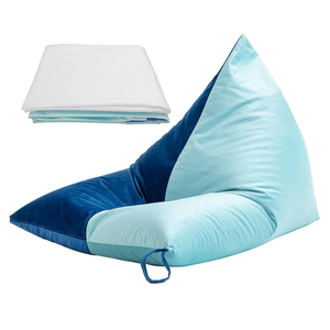 Nobildonna Bean Bag Chair Cover with Bean Bag Inner Liner Cover (No Filler), 400L Extra Large Triangular Removable and Clean Beanbag Chair Cover Ultra Soft Lazy Sofa Premium Velvet Cover (Cyan Blue)