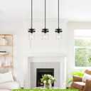 Pendant Lighting for Kitchen Island, Modern Glass Pendant Light Linear Chandelier for Dining Room Industrial Hanging, 3 Light Fixture Adjustable Cord Farmhouse Ceiling Light Black Finish