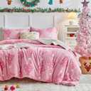 Joyreap 3pcs Fluffy Sherpa Comforter Set Twin, Pink Christmas Tree Design for Girls, Warm Plush Shaggy Bedding Set for Winter- 68x88 inches