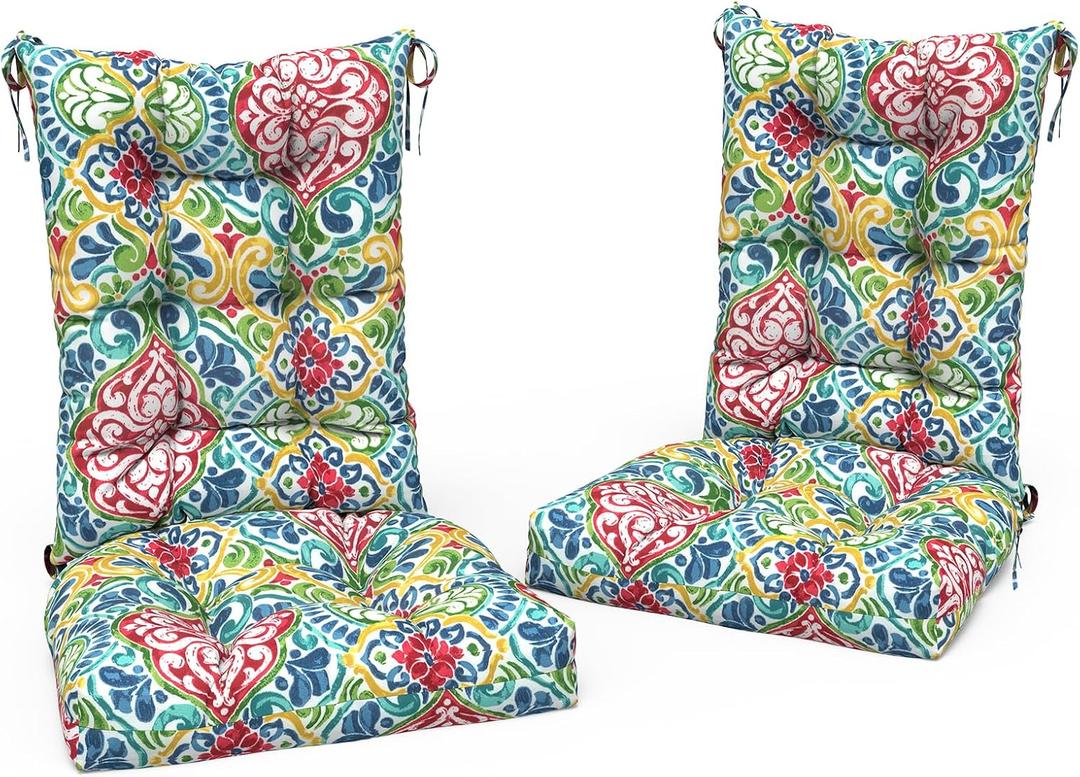 LVTXIII 2 Pack Outdoor Rocking Chair Cushion Set, Patio Fade and Water Resistant Tufted Seat Cushions with Ties for Rocking Chairs Use, 38x17x3, Damask Red