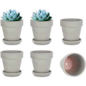 vensovo Grey Terracotta & Clay Pots with Saucer - 6 Pack 5 Inch Terra Cotta Pot Ceramic Pottery Planter Cactus Flowerpots Drainage Hole, Great for Plants, Crafts and Wedding Favor (Gray)