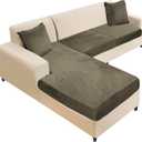 Sectional Couch Cover 3 Pieces Velvet Separate Couch Cushion Covers L Shape Soft Stretch Sofa Slipcovers with 2pcs Pillowcases for Left/Right Chaise Sectional Couch(2 Seater+1 Chaise, Olive Green)