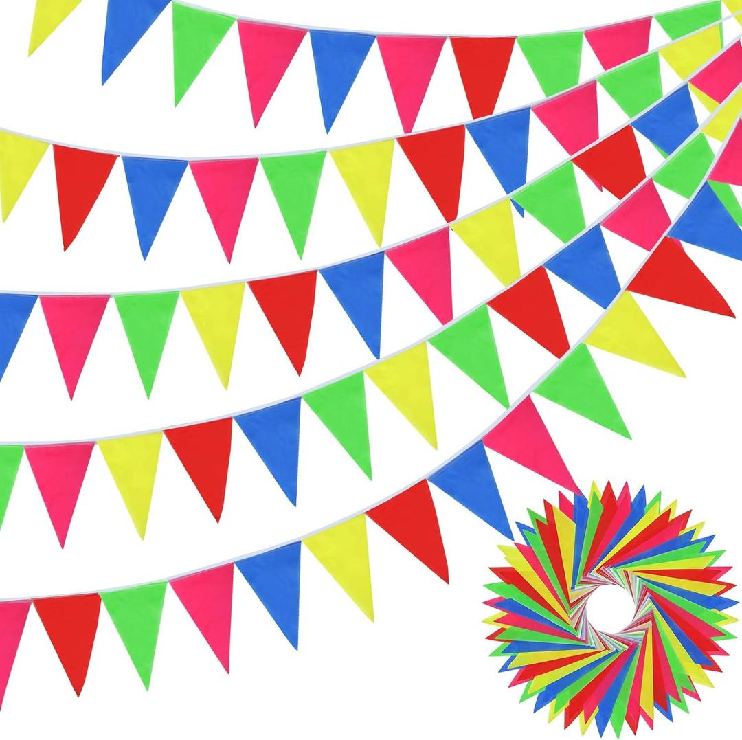 Boao 1640 ft Pennant Banner Flags Rainbow Triangle Banner Multicolor Nylon Reusable Triangle Flag Decoration for Grand Opening Outdoor Celebrations Shops Business Classroom Party