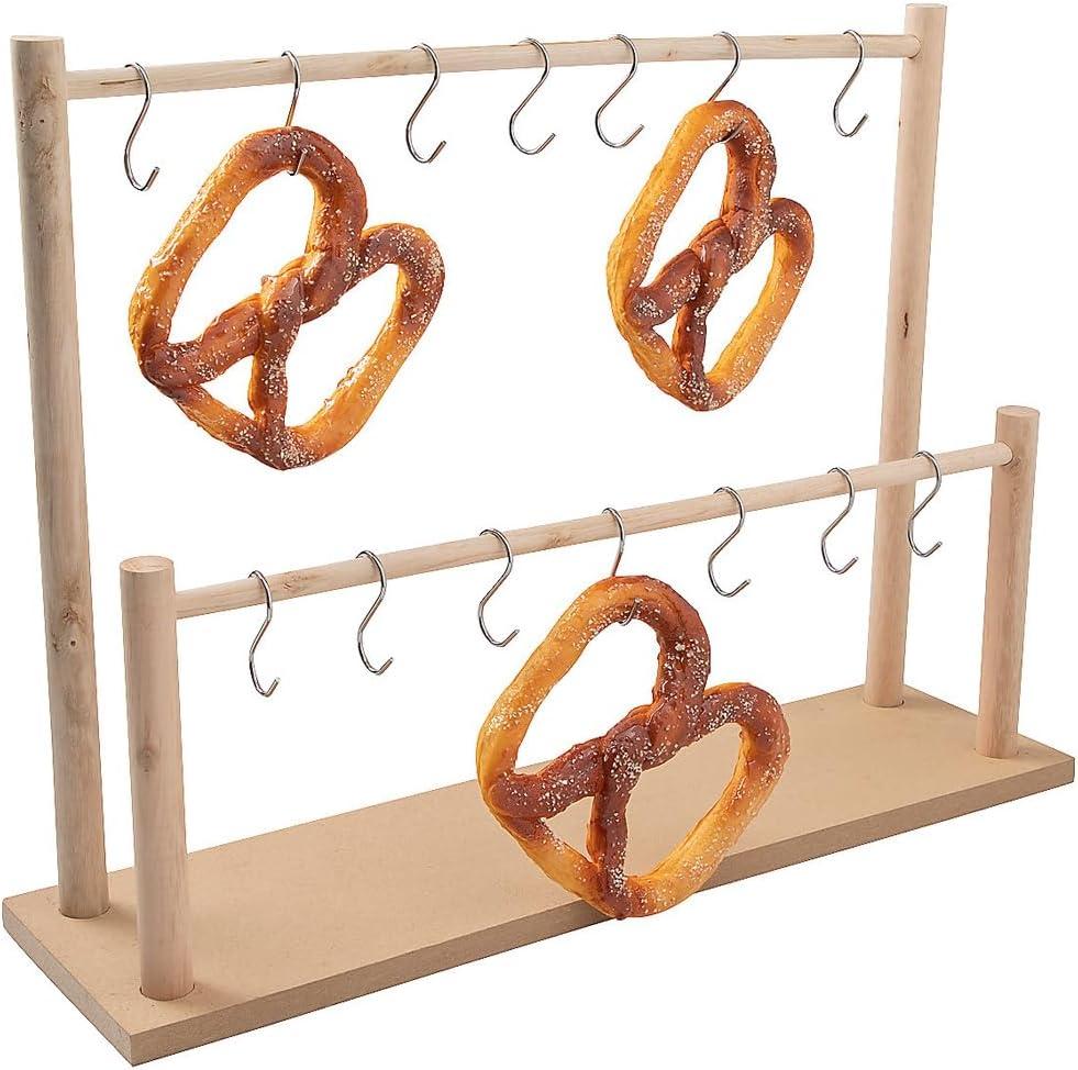 Fun Express Pretzel Rod Holder Stand - Wood Pretzel Serving Stand Display for Party, Wedding & Events | Bagel Holder Donut Stand with Rustic Design | Tabletop Food Display Rack for Catering