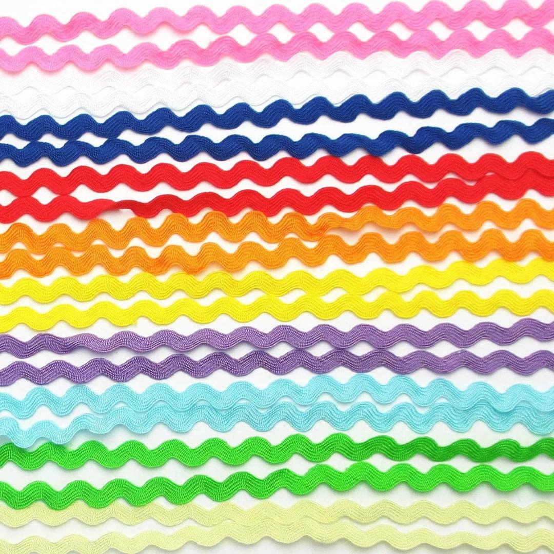 50yards Multi-Colors Colorful 5mm Wave Bending Fringe Trim Ribbon for Clothes Dress Sewing Flower Making Home Party Wedding Decoration Lace Ribbon Craft Supply, 1800"L x 0.2"W