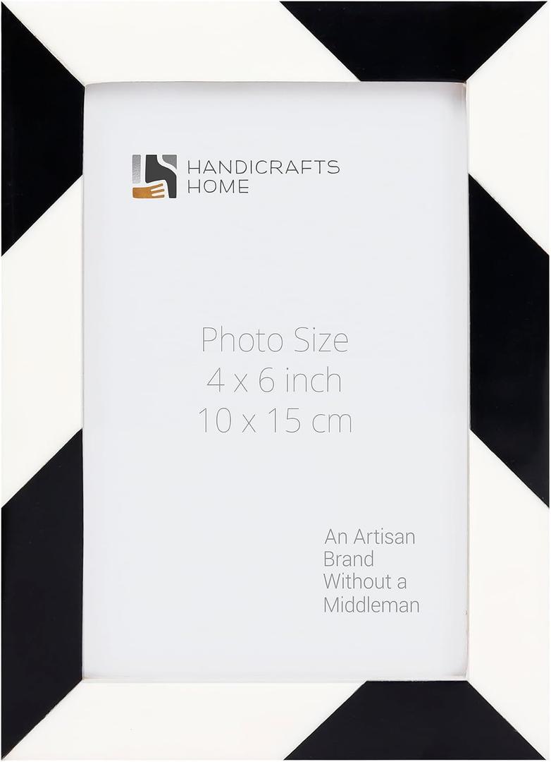 Handicrafts Home White Picture Frame, Handmade Resin Inlay 4x6 Black & White Photo Frame for Office Decor, Decorative Photo Frames for Home Decor, Wall Decor, Farmhouse Decor, Wall & table top Decor, Shelf Decor, Desk Decor & Gallery Wall