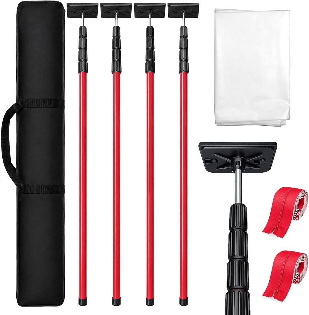Dust Barrier Poles Kit, 12.8FT Spring Retractable Kit, 4 Pack