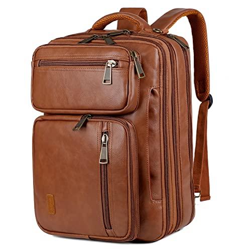 Baosha Vegan Leather Laptop Backpack Briefcase Hybrid 15.6 Inch Laptop Travel Backpack Hiking College Backpack for Men BC-04 (Brown)