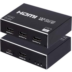 1x3 HDMI Splitter, 1 in 3 Out HDMI Splitter Audio Video Distributor Box Support 3D & 4K x 2K Compatible for HDTV, STB, DVD, PS3, Projector Etc.
