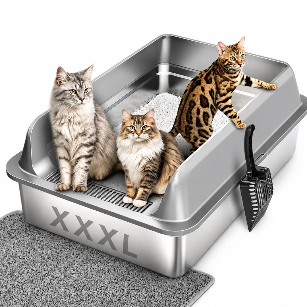 KalraMay XXXL Extra Large Stainless Steel Litter Box, Dark Gray
